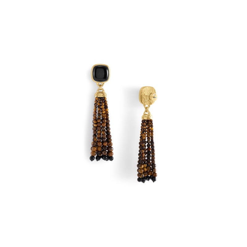 Forza Tassel Earrings, Tigers Eye and Black Onyx