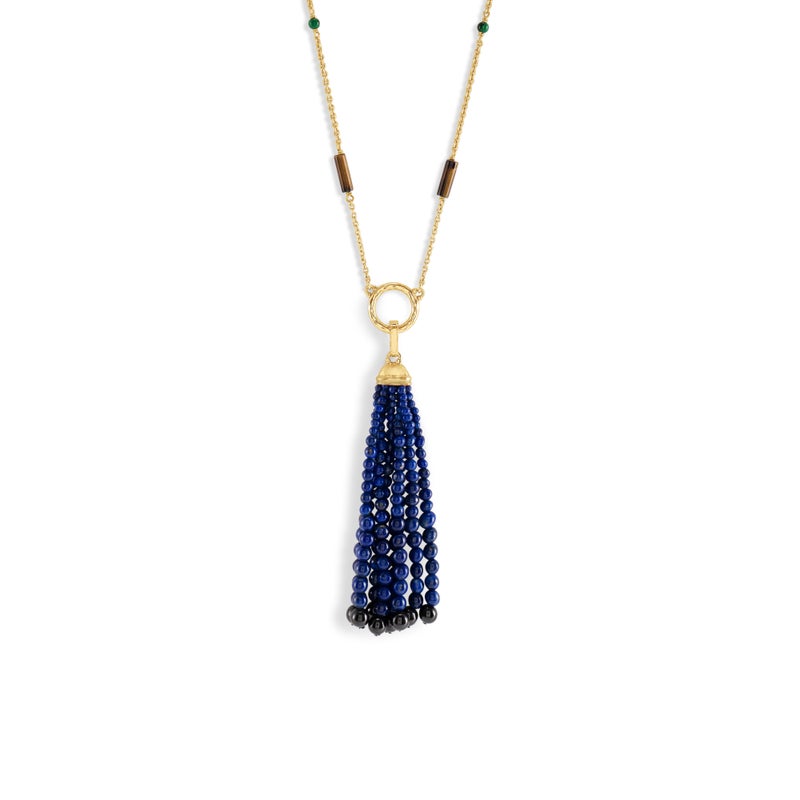 Forza Tassel Pendant, Lapis and Black Onyx