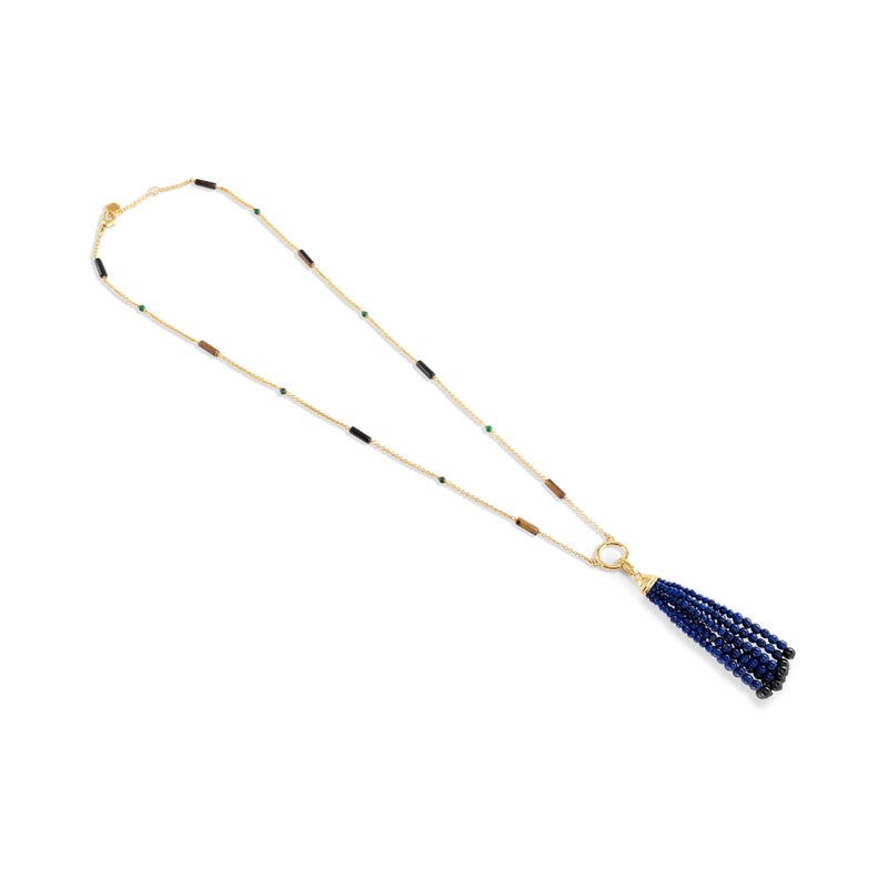 Forza Tassel Pendant, Lapis and Black Onyx