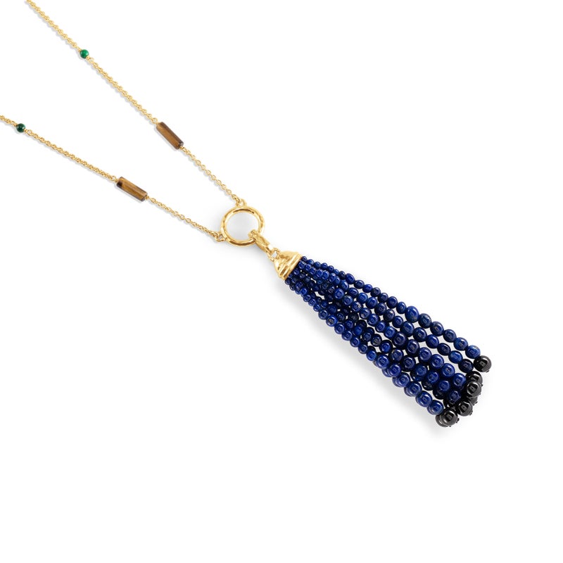 Forza Tassel Pendant, Lapis and Black Onyx
