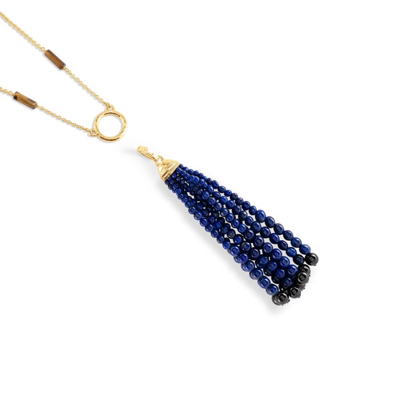 Forza Tassel Pendant, Lapis and Black Onyx