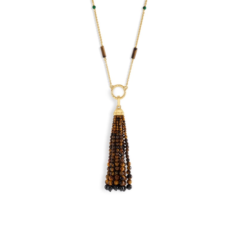 Forza Tassel Pendant, Tigers Eye and Black Onyx