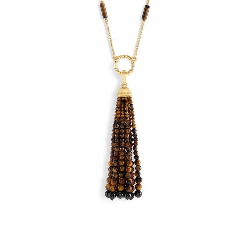 Forza Tassel Pendant, Tigers Eye and Black Onyx