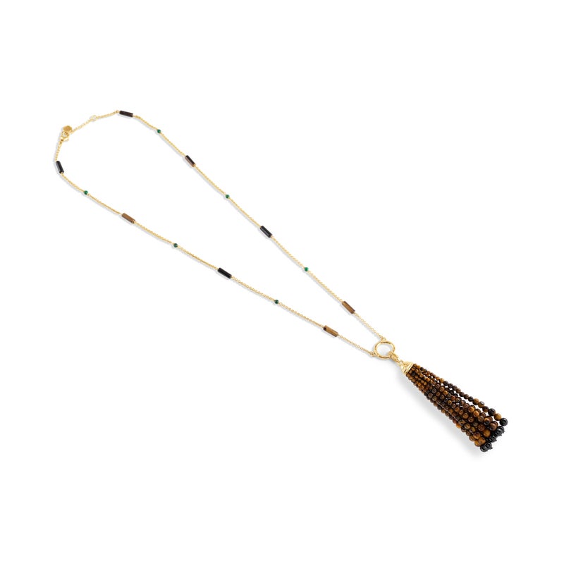 Forza Tassel Pendant, Tigers Eye and Black Onyx