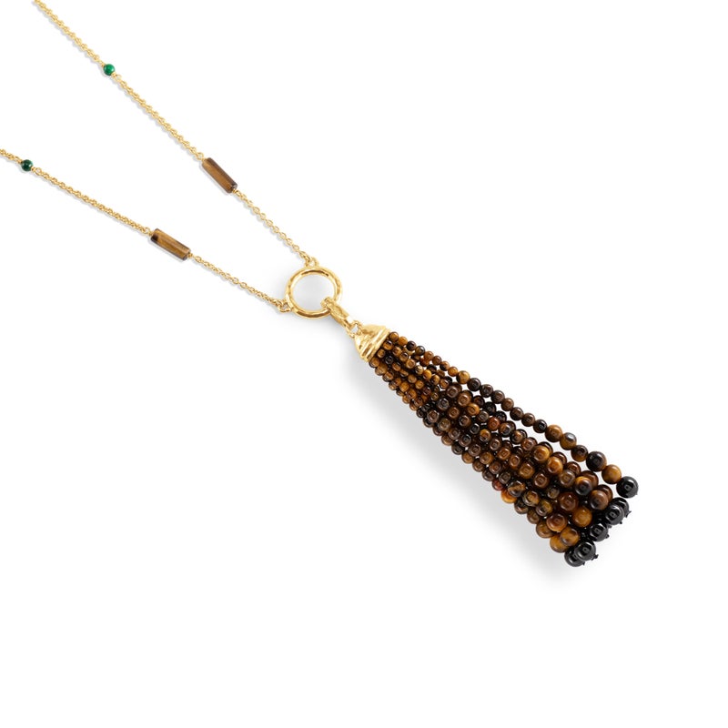 Forza Tassel Pendant, Tigers Eye and Black Onyx