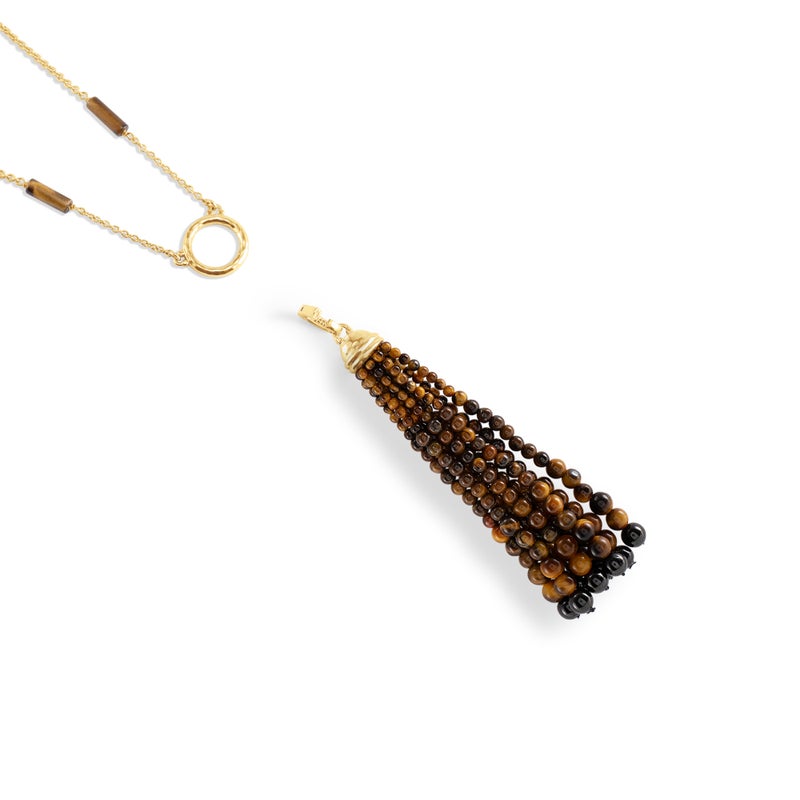 Forza Tassel Pendant, Tigers Eye and Black Onyx
