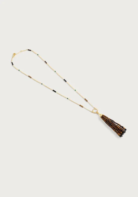 Forza Tassel Pendant, Tigers Eye and Black Onyx