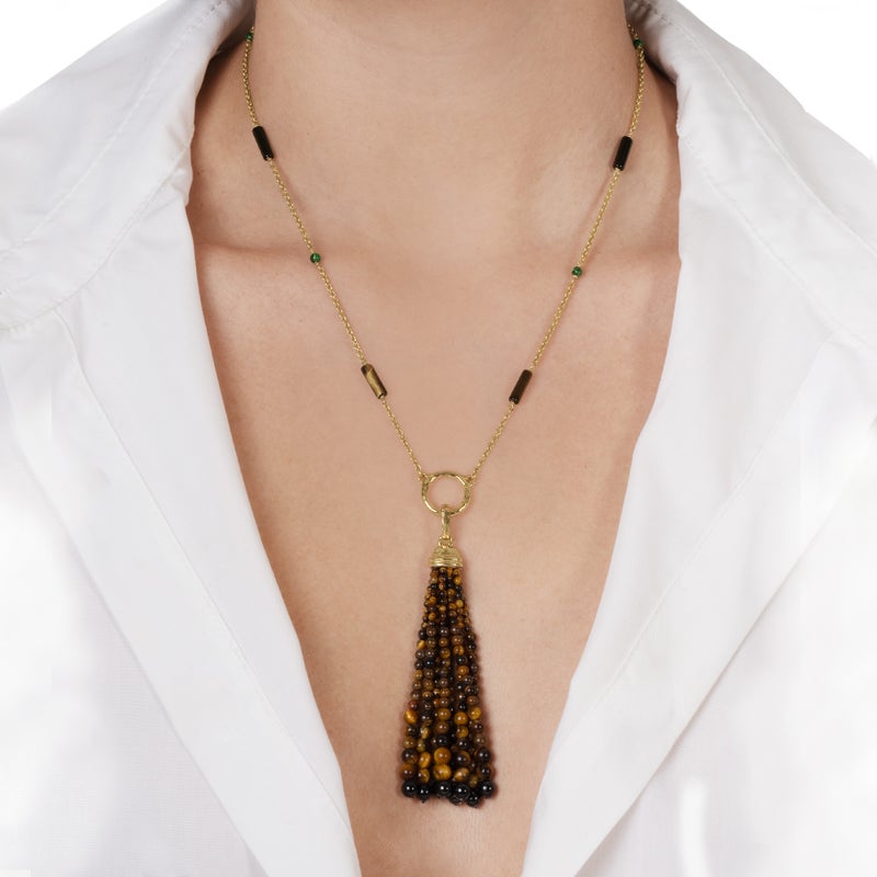 Forza Tassel Pendant, Tigers Eye and Black Onyx