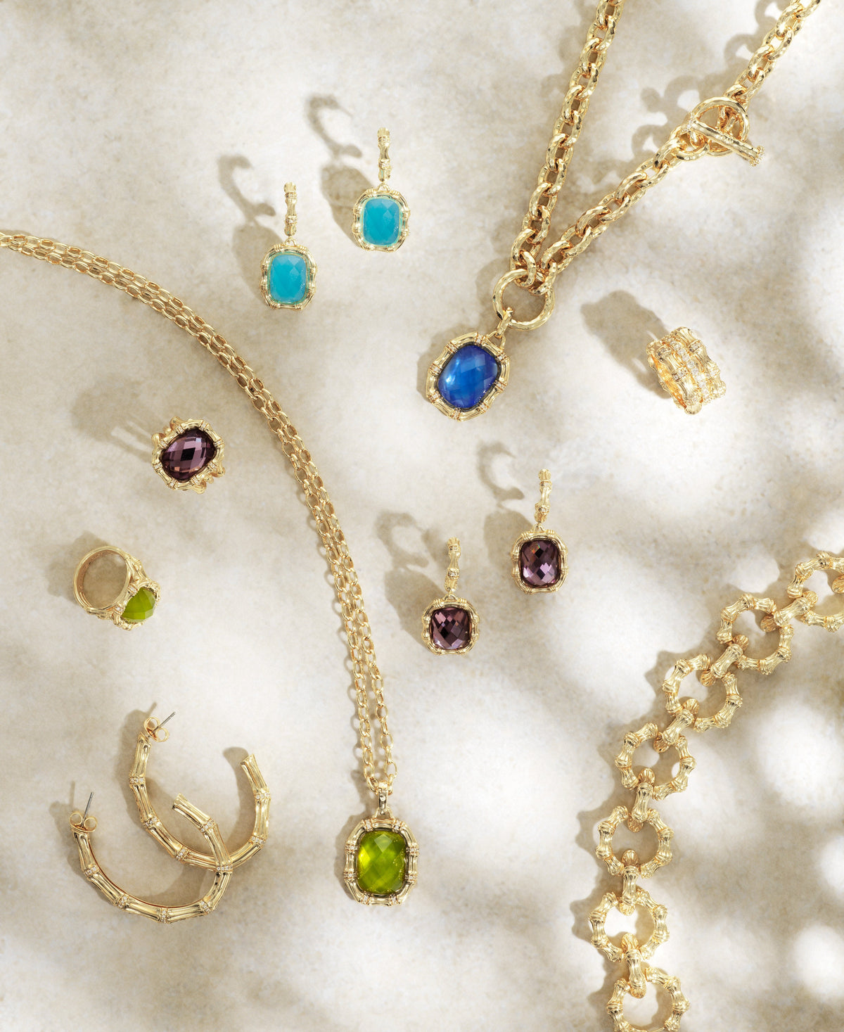 Bamboo With Stone Drop Earrings - Gemstones
